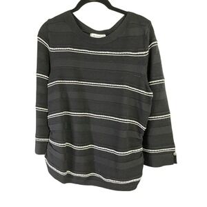 Liz Claiborne Black Striped Crew Neck 3/4 Sleeve Knit Top